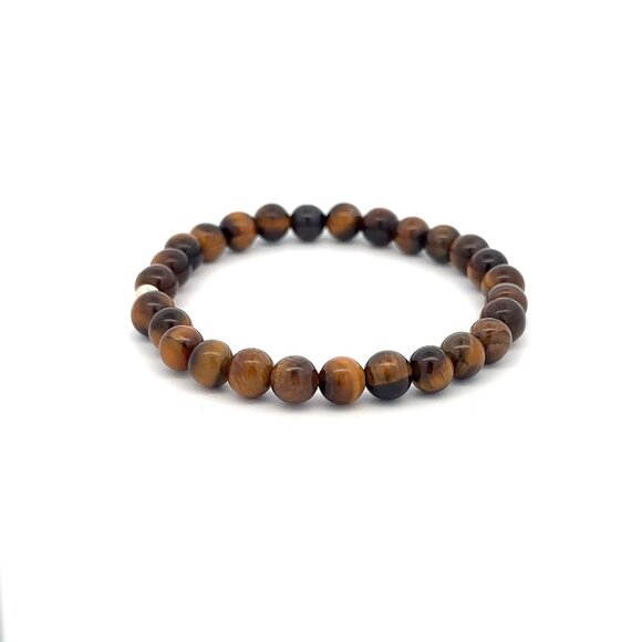 Gemstones Tiger's Eye 6mm Stretchable Bracelet 14k Gold Polished Bead Charm - Picture 3 of 5